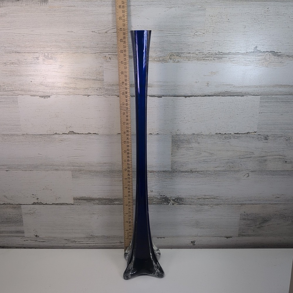 Vintage Cobalt Blue Swung Glass Vase 24.5 Inch Mid Century Modern Floor‎ Decor